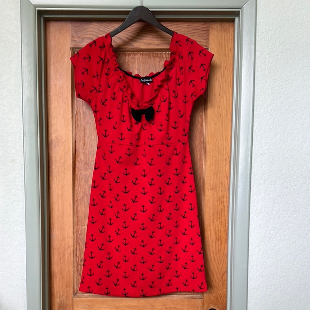 sourpuss red anchor dress retro VLV rockabilly dress